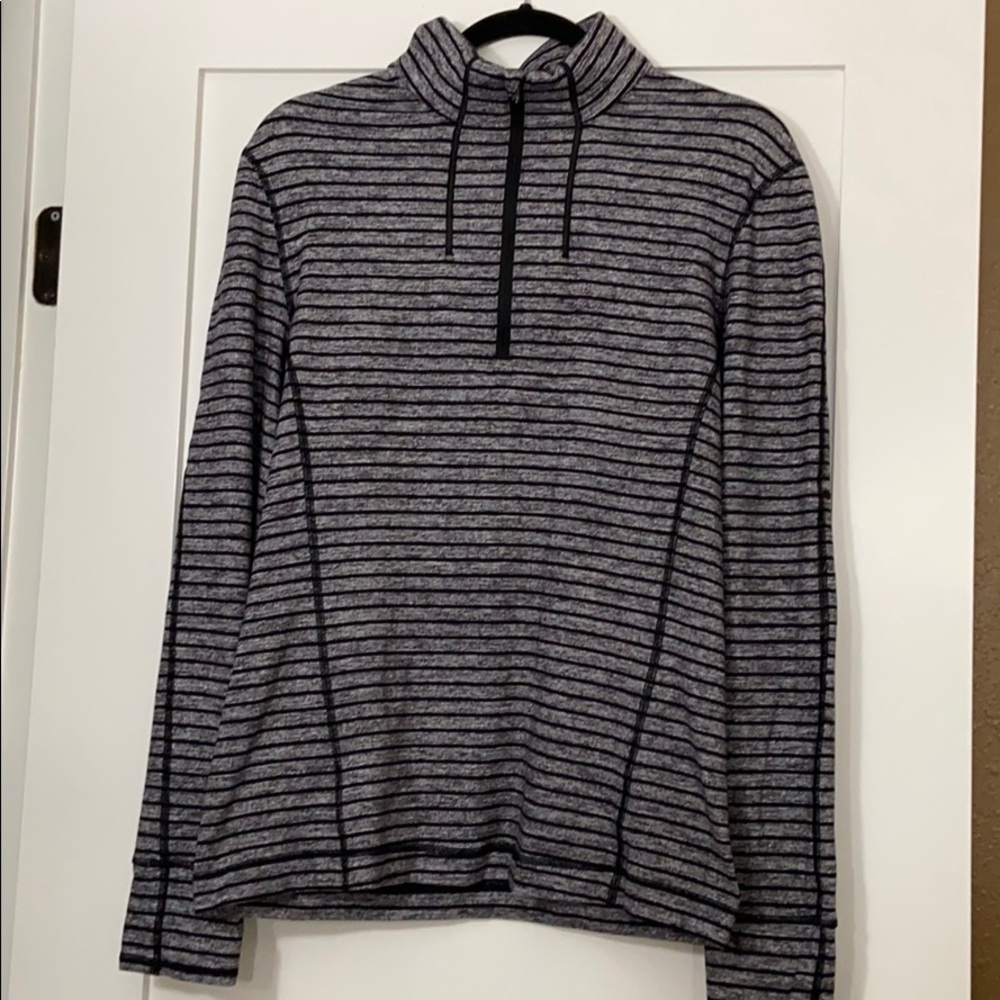 lululemon athletica Gray and Black Striped Half-Zip Hoodie